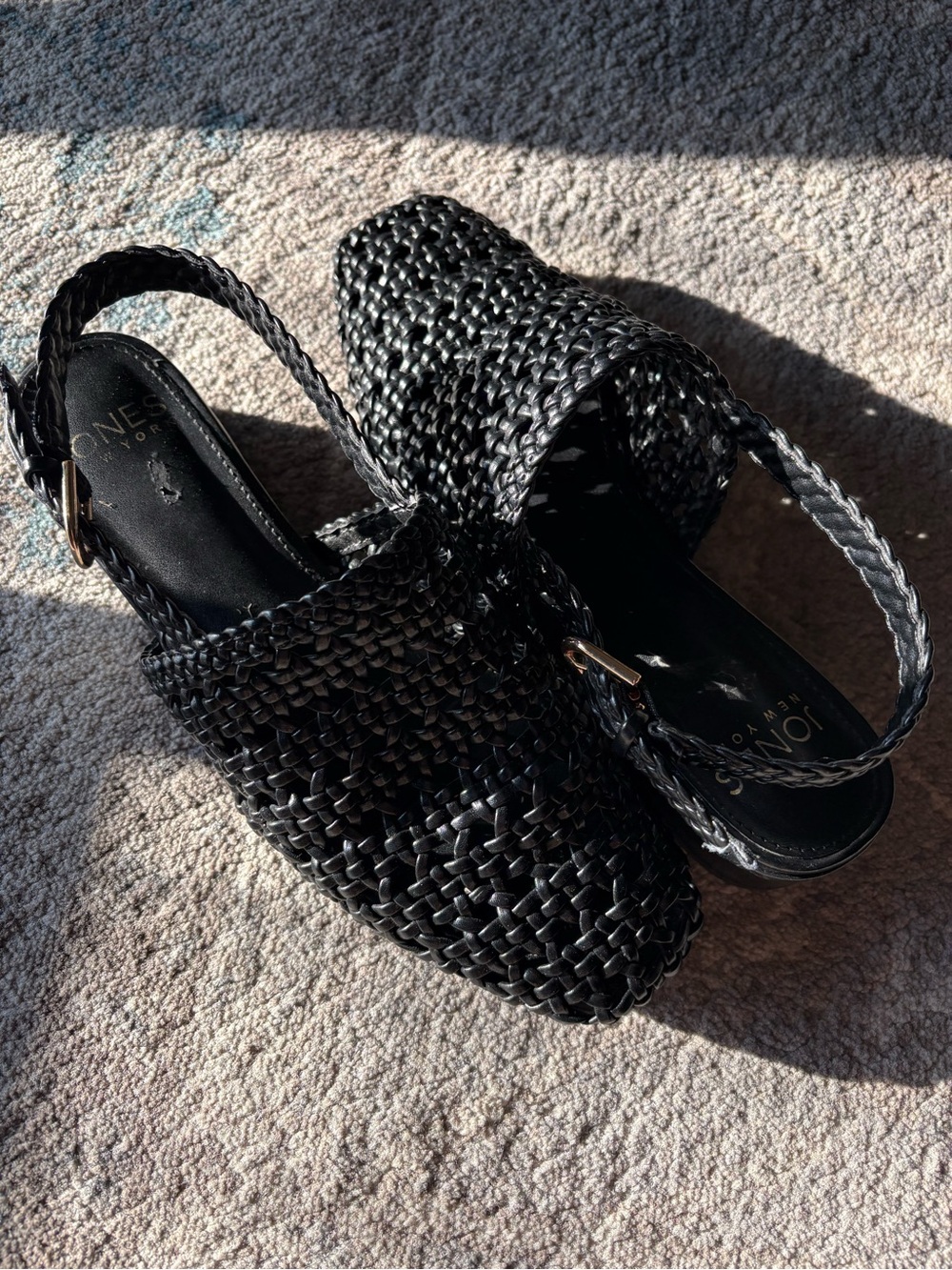 Jones New York Black Woven Slingback Mules
